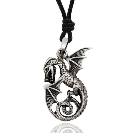 - Unique Dragon Silver Pewter Charm Necklace Pendant Jewelry With Cotton Cord