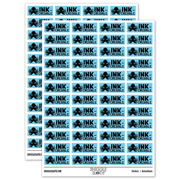 Ink-credible Incredible Octopus Teacher Student School Sticker Set - Light Blue - Gloss Finish - 1.25" Mini