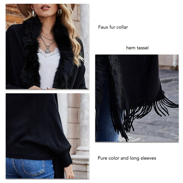 Black sweater with fur collar discount