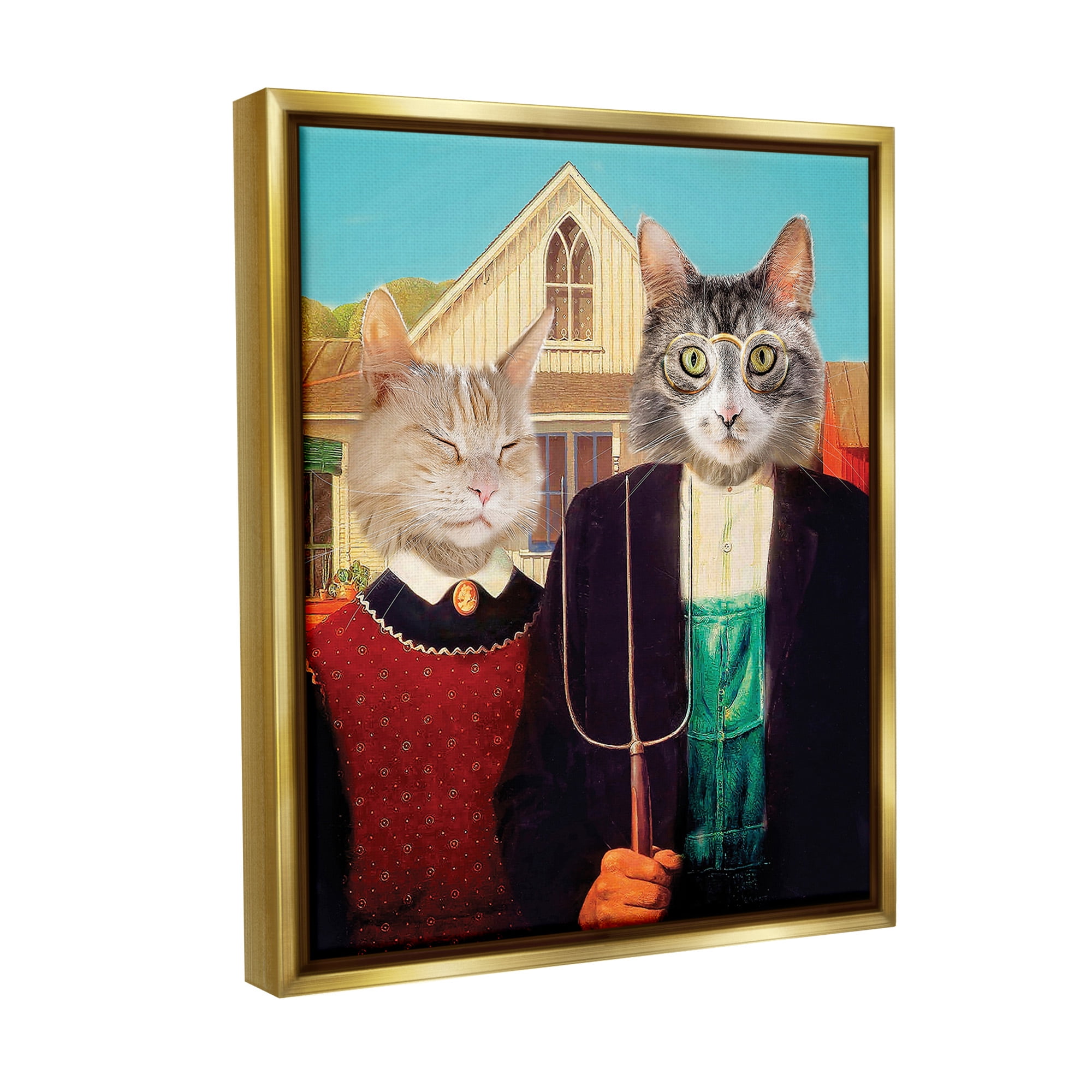 Stupell Industries Funny Classic Cat Painting Animals & Insects Painting Gold Floater Framed Canvas Art Print Wall Art, 25 x 31