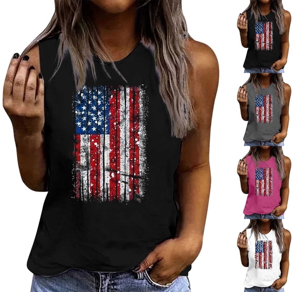 Lydpxz 4th of July Tank Tops for Women Plus Size Patriotic USA Flag Pattern Tees Elegant Sleeveless T Shirts Cami Breathable Crew Neck Tanks