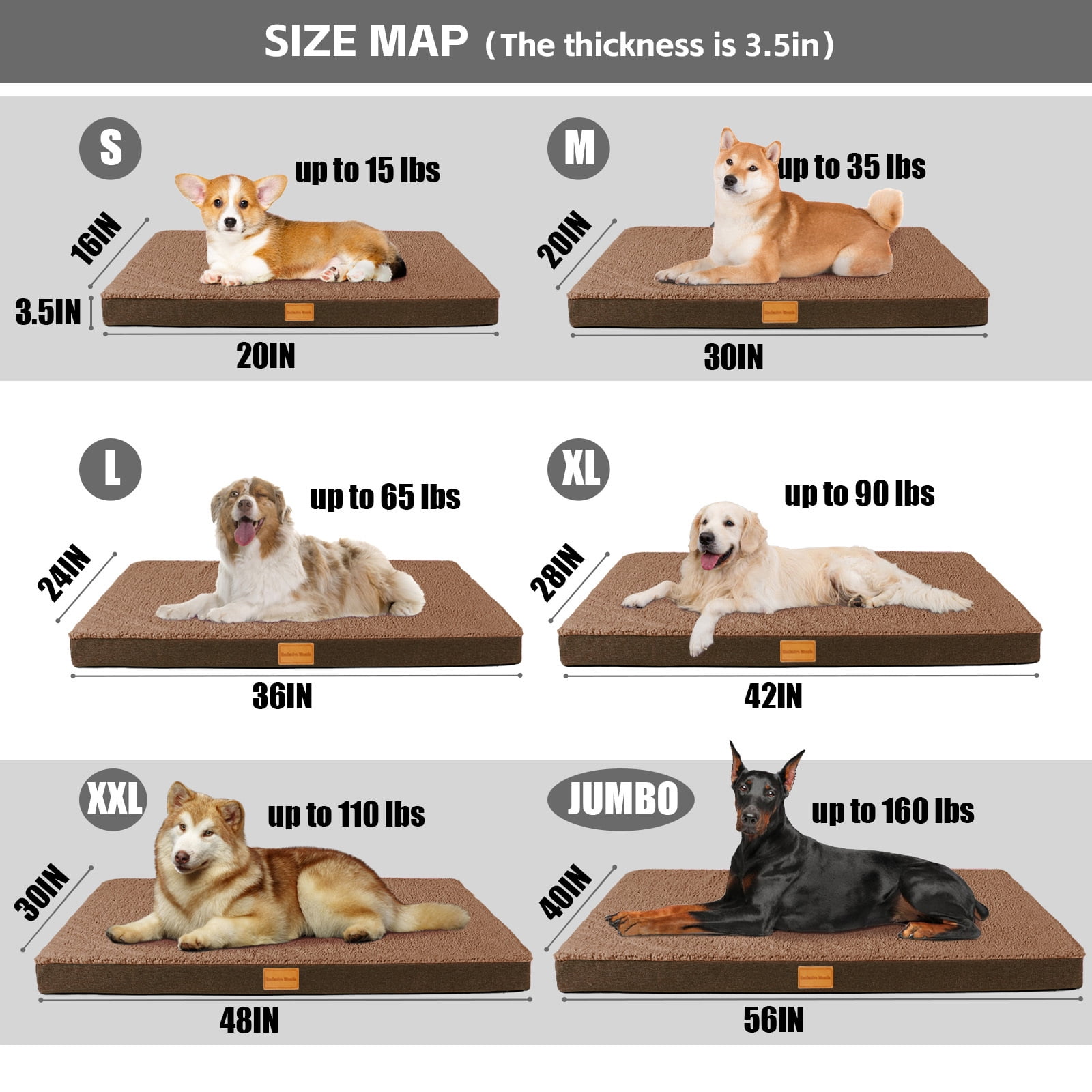 Exclusivo Mezcla Orthopedic Pet Bed for Extra Large Dogs, 56"X40" Brown Dog Beds, Removable Washable Cover