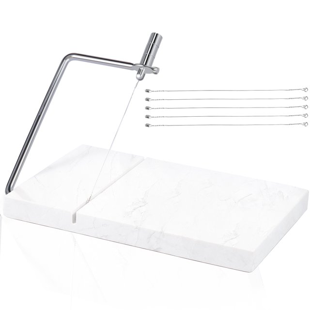 CIVG Cheese Slicer Non-Stick Marble Cheese Cutter with 5 Replacement Wire Non Slip Butter Slicer Multipurpose Effortless to Clean Cheese Cutter for Cheese Butter Handmade Soap 26x25cm