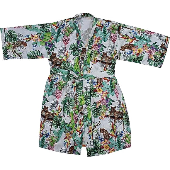 Anuschka Women’s Printed Robe - Sleepwear Collection Made with 100% Recycled Poly Silk - Jungle Queen Ivory, 1X