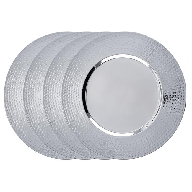 16 in. Charger Plates with Hammered Rim Stainless Steel, Set of 4