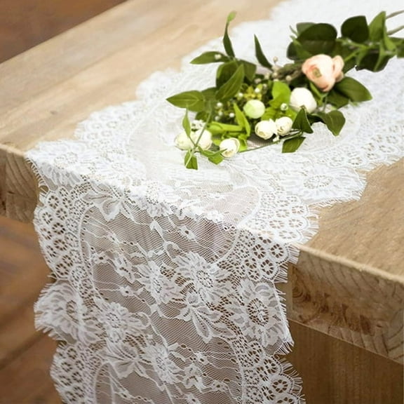 AUQ Lace Table Runner 13x120inch Table Runner for Wedding Table Overlay Floral Lace Table Runner White Lace Classy for Rustic Boho Bridal Decorations Christmas Table Runner Vintage