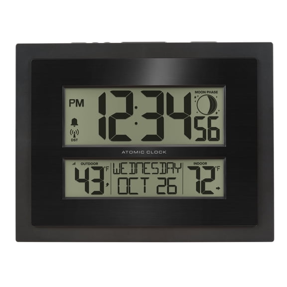 La Crosse Technology Digital Atomic Clock with Outdoor Temperature and Moon Phase, 513-75624-Int