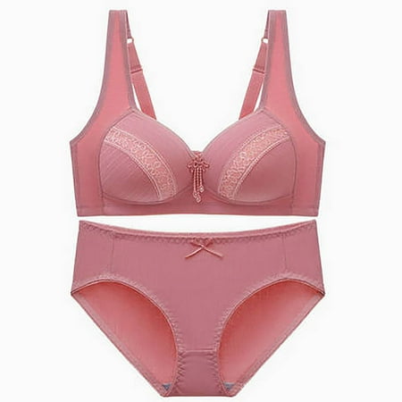 Arnsht Women s Lace Sexy Adjustable Plus Size Bra Lingerie Sets Popular Without Steel Ring Gathering Thin Underwear Set Pink S