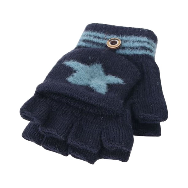 EeaseMX 1 par de guantes de invierno para niños, guantes cálidos con dibujos animados y protección contra el frío para niños pequeños (apto para niños de 2 a 8 años, azul marino)