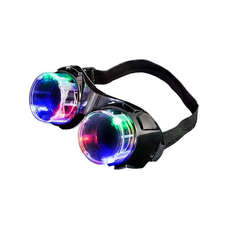 Light Up Mad Scientist Steampunk Black Aviator Goggles Costume Accessory