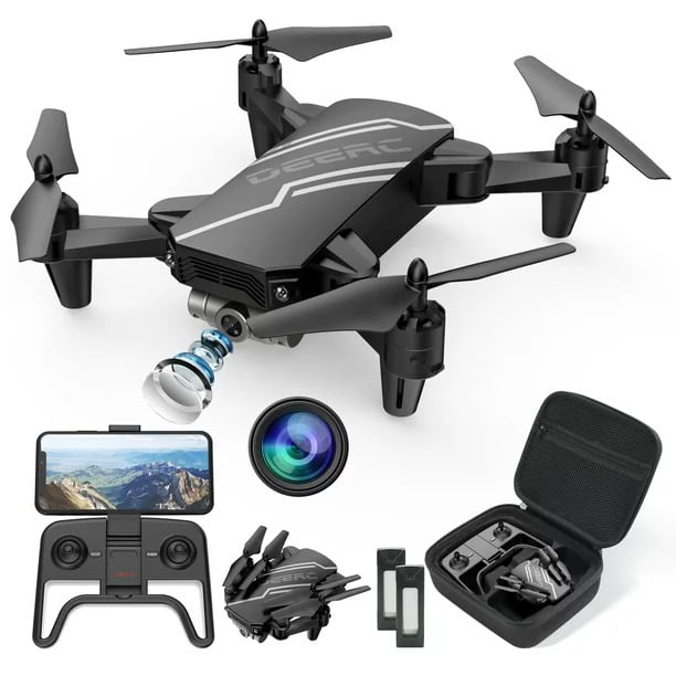 DEERC Mini Drone avec caméra quadricoptère 1080P pour enfants ou adultes avec 2 batteries, pliable, commutation automatique de la souris, contrôle vocal/gestuel, contrôle de la vitesse D20 Bleu