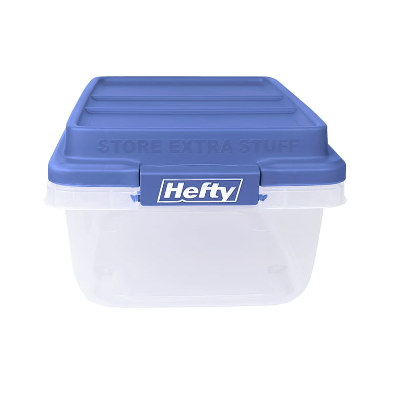 Hefty 72Qt 18 Gal Clear Storage Bin With Blue Hi Rise Lid Plastic