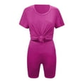 thumbnail image 3 of Two Piece Outfits For Women Short Sleeve Casual Biker Shorts Set Hot Pink S, 3 of 4