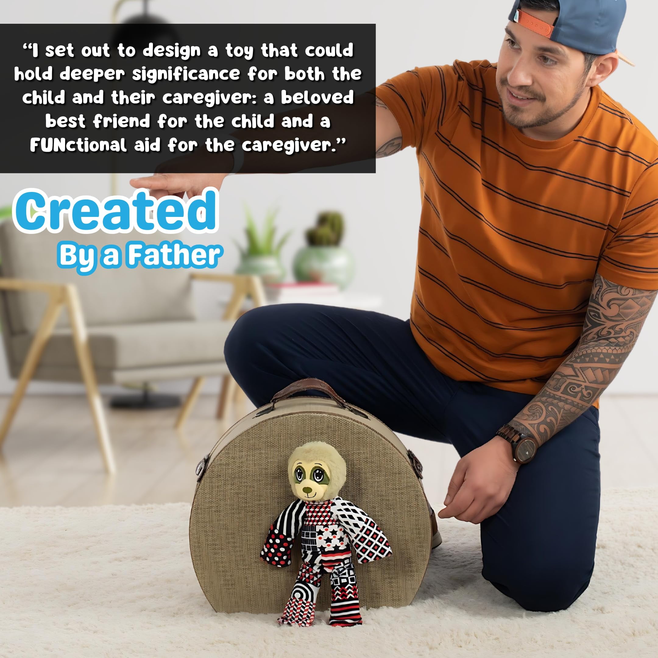 The Adventure Crew Sami the Sloth Plush Comfort / Activity Toy for Newborn and Up | Ultra-Soft, 11.5" Compact Size with Weighted Limbs | Interactive Companion for Early Learning