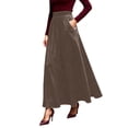 thumbnail image 3 of Summer Celebration! Elegant Maxi Skirt for Solid Color High Waist Flowy Long Skirt with Pockets Casual Comfort Stretch,Coffee,M, 3 of 5