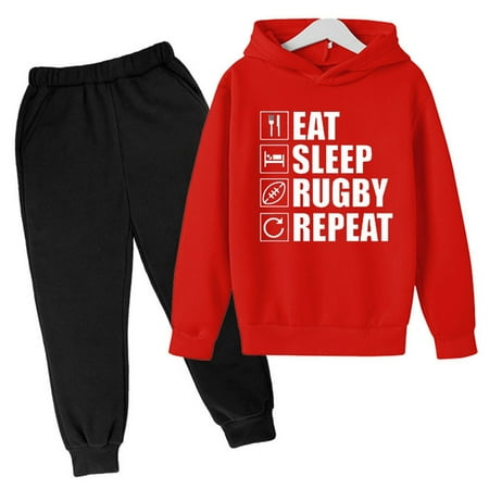 

Hbdhejl Outfit Set For Boys Girls Toddler Football Fans Sports Gift Sweatshirt Vintage Rugby Jogging Athletic Sweatsuits Kids Tracksuit Rugby Pullover Hoodie Pants Set Red 9-10 Years