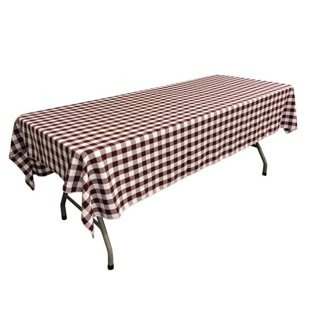 LA Linen TCcheck60x84-BurgundyK17 Checkered Rectangular Tablecloth, White & Burgundy - 60 x 84 in.