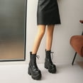 thumbnail image 4 of Dakaela Bottes à Plateforme à la Cheville pour Femmes, Talon Haut Épais, à Enfiler, Bottillons, Style Combat, Moto, à Talon Compensé, 4 of 8