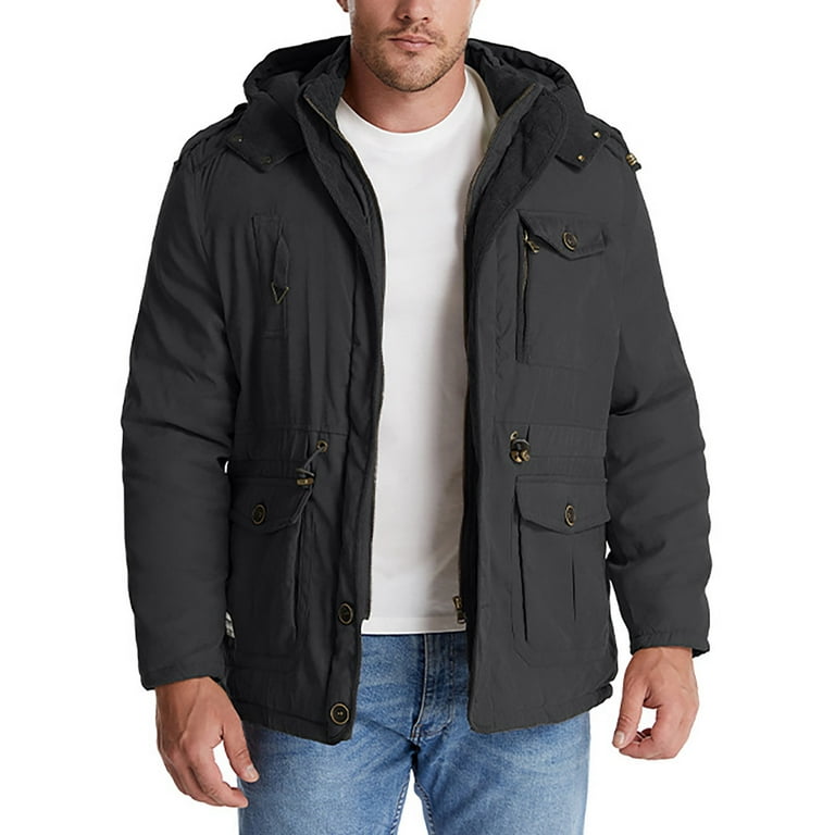 WREESH Mens Military Jacket Hooded Zipper Parka Coats Thick Fleece