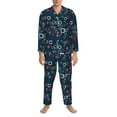 thumbnail image 3 of Susaid Navy Blue Geometric Print Men's Long Sleeve Pajama Set, Two-Piece Button-Down Loungewear PJs Set, Comfortable Sleepwear for Relaxation-Small, 3 of 7