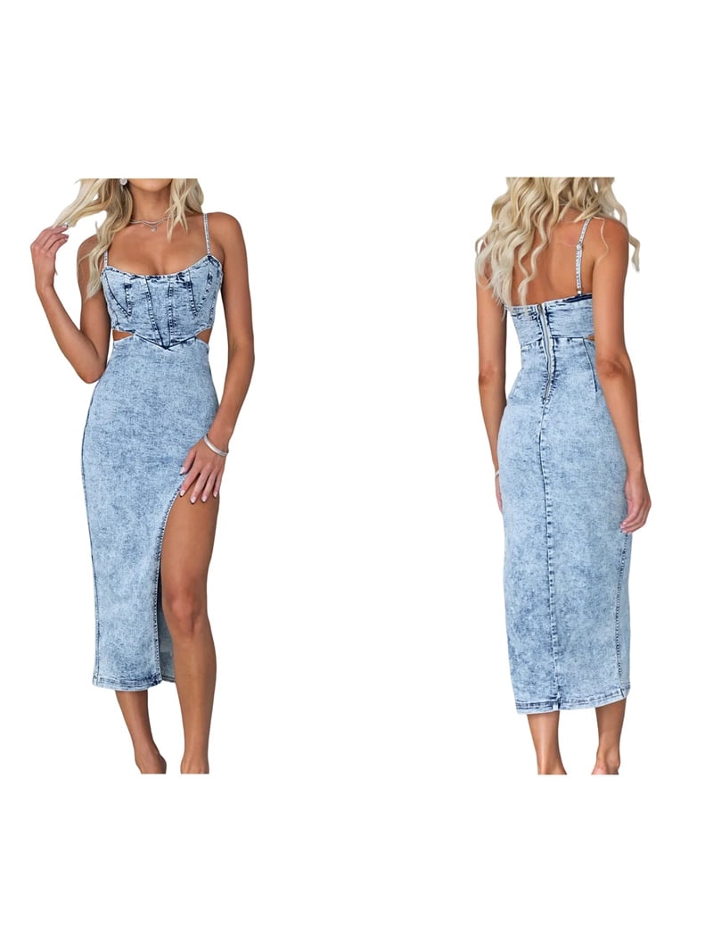 white christmas dresses Sandee Rain Boutique - Cutout Slit Spaghetti Strap Denim Dress Trendsi  Apparel and Accessories