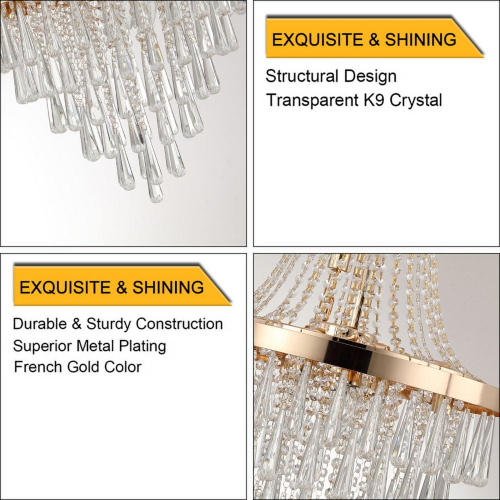 ACE-LIGHTS,Gold Crystal Chandeliers(Bulbs Not Included),Large Contemporary Luxury Ceiling Lighting for Living Room,Dining Room,Bedroom,Hallway(Golden)