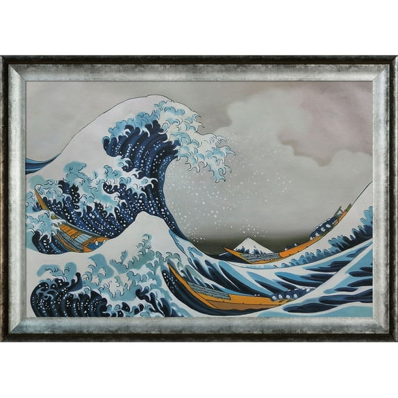 The Great Wave off Kanagawa with Athenian Distressed Silver Frame 24"X36"