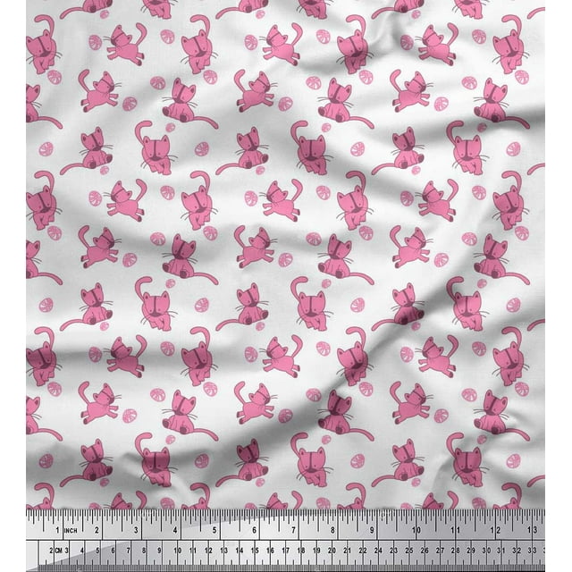 Soimoi Viscose Chiffon Fabric Wool & Cat Animal Print Fabric by Yard 42 Inch Wide