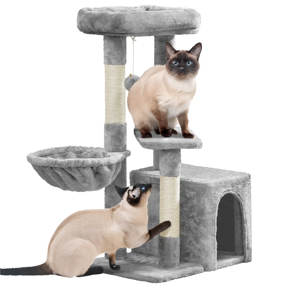 Yaheetech 34" Height Plush Cover Cat Tree with Condo and Sisal Ropes Posts, Light Gray