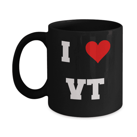 Vermont Mug, I Love Vermont VT Abbreviation USA States Ceramic Black Coffee Mug Tea Cup Gifts Mugs 11 oz Funny Mugs
