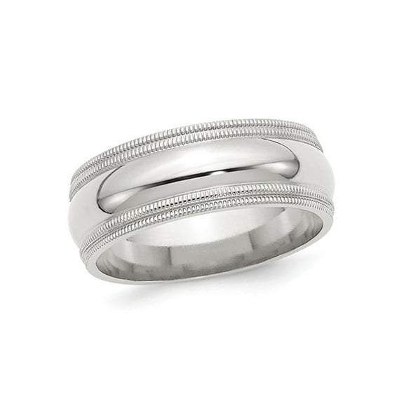 Gem & Harmony Mens Sterling Silver 8mm Double Milgrain Wedding Band Ring for Men