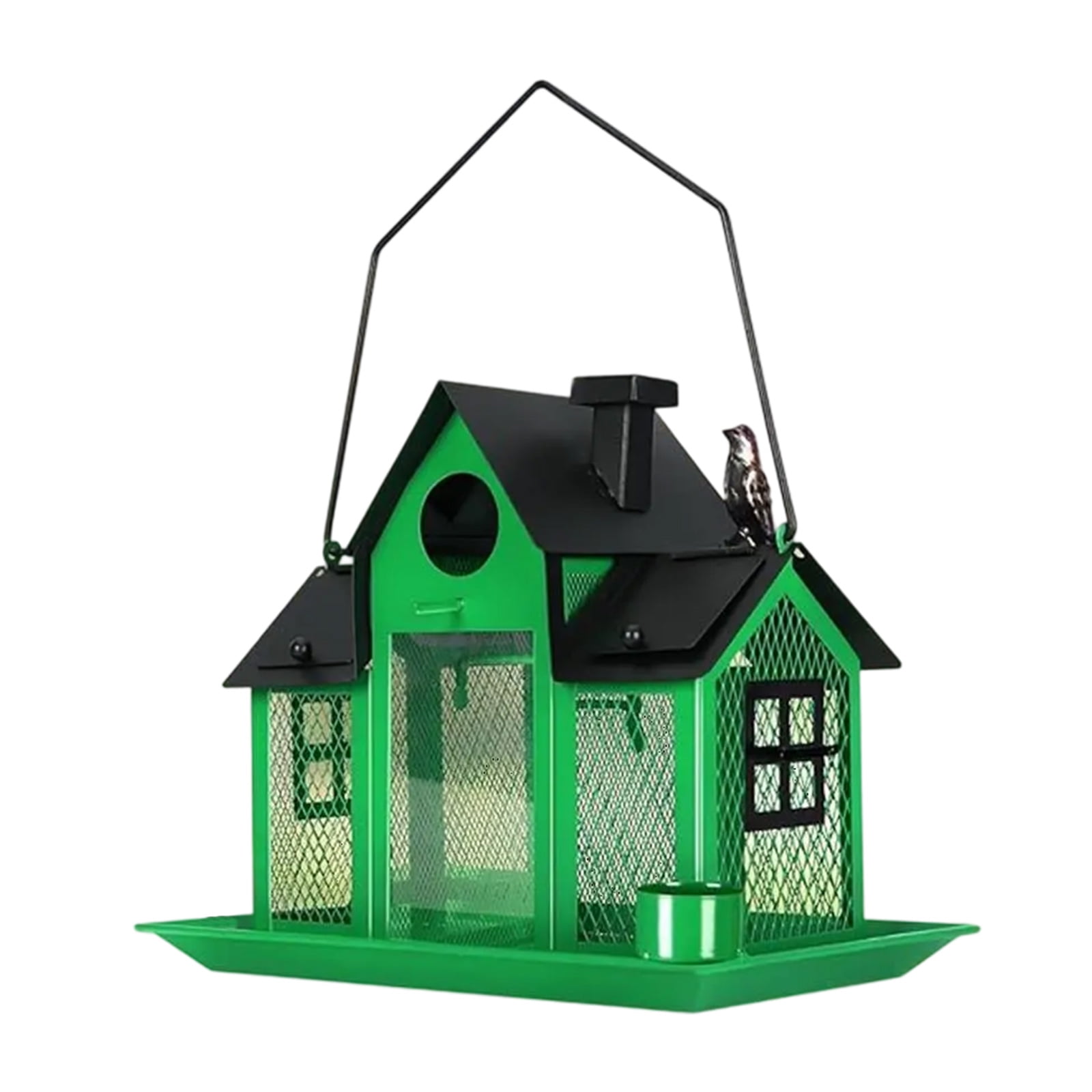 Large Capacity Outdoor Bird Feeder with Double Suet Cage Solar Power Wild Bird Feeder for Attracting Various Birds