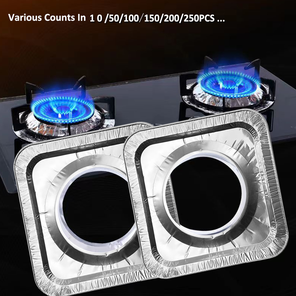 Gas Stove Burner Covers (100 Packs) | Disposable Aluminium Stove Burner  Liner | 8.5 Inch Square Heat-resistant Gas Stove Protector