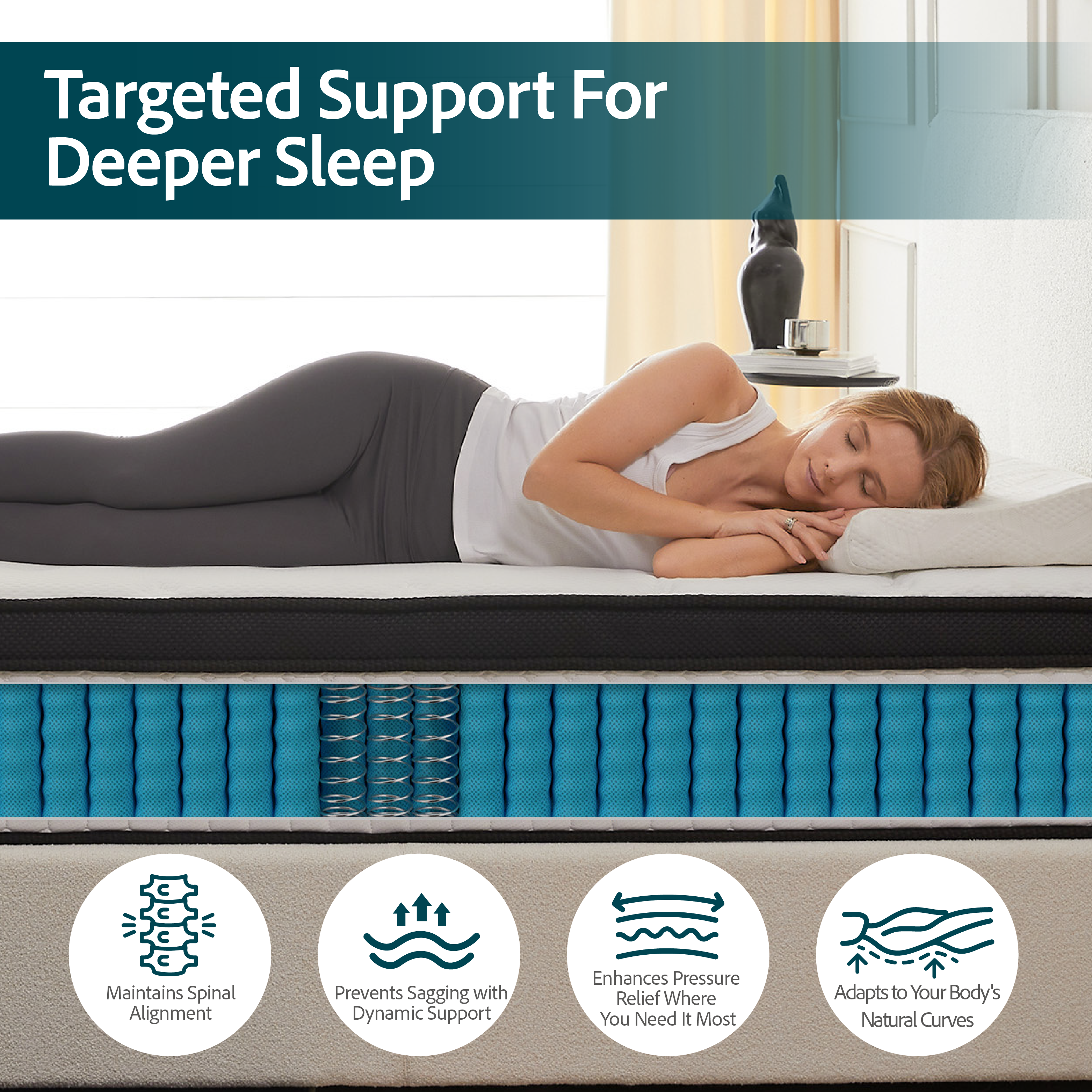 King Size Mattress 12 inch Deluxe Hybrid Mattresses in a Box, Medium Firm with Cooling Gel Memory Foam, Pocket Spring