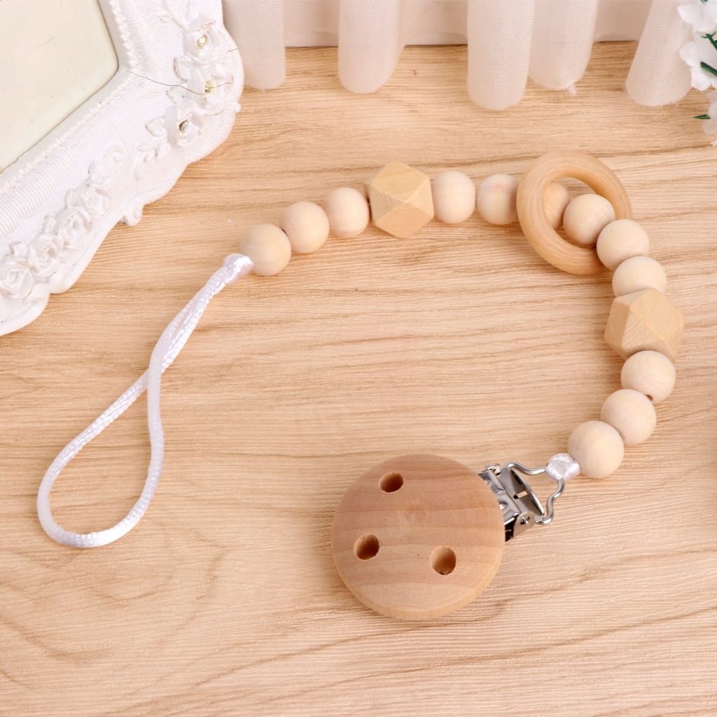 Baby Toddler Infant Dummy Pacifier Soother Nipple Wooden Chain Clip Holder Gift 