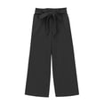 thumbnail image 5 of Coerni Kids Girls Cotton Linen Wide Leg Pants Casual Ruffled Loose Flowy Stretchy Cropped Sweatsuit Solid Lightweight Belted Pant, 5 of 8