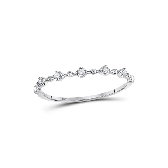 10K White Gold Diamond Stackable Ring, Round Prong-Set Diamonds, 1/20 CTW – Delicate Size 7 Band for Women