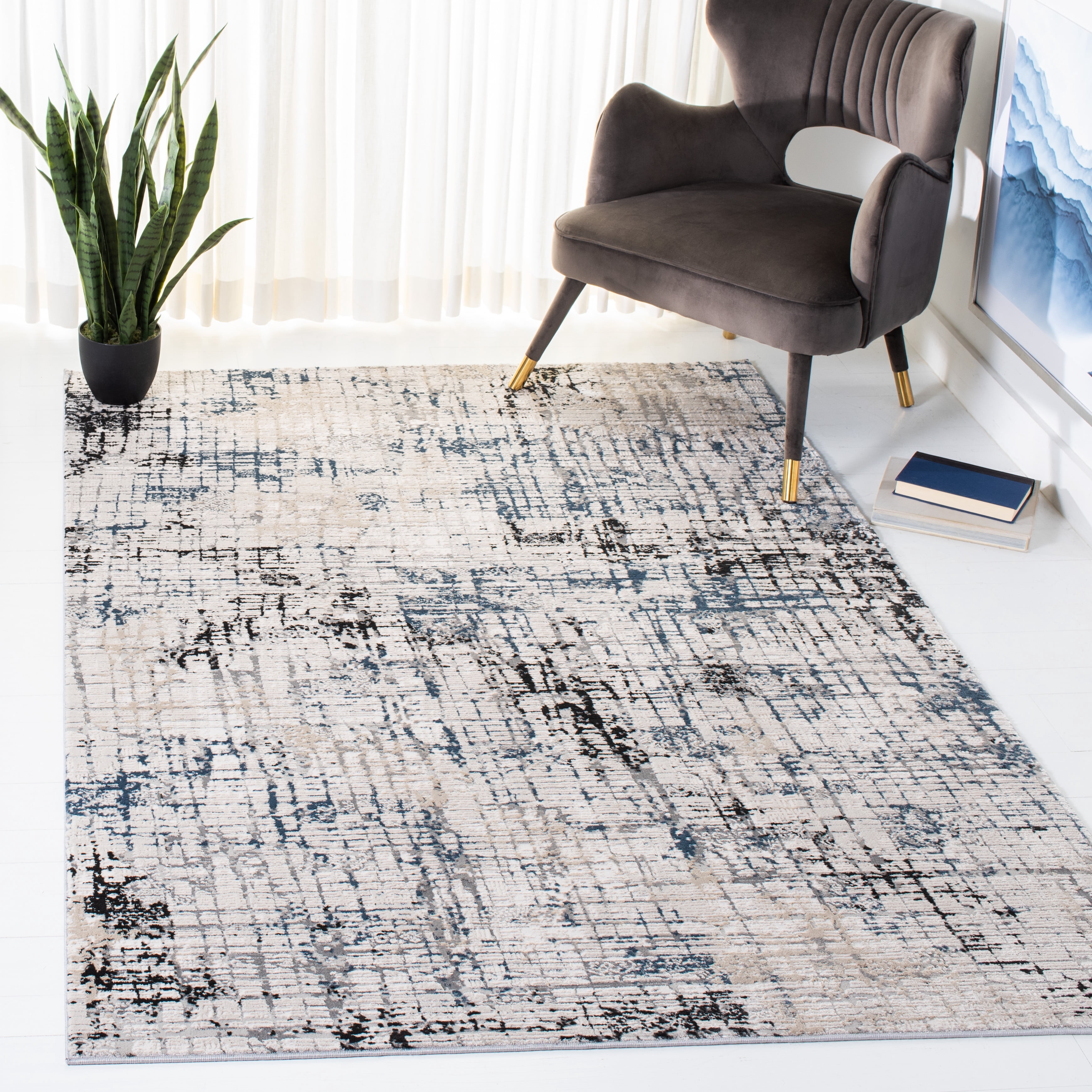 SAFAVIEH Invista Roland Abstract Area Rug, Ivory/Grey, 4' x 6'