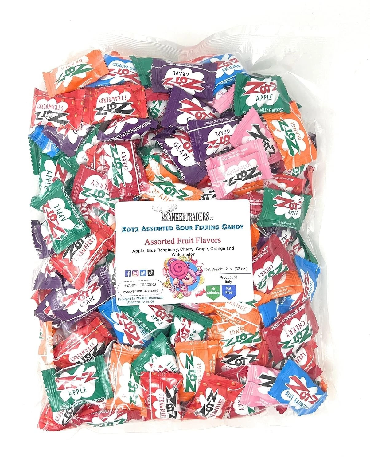 Zotz Assorted Sour Fizzing Candies - 4 Pounds (Two, 2 LB Bags)