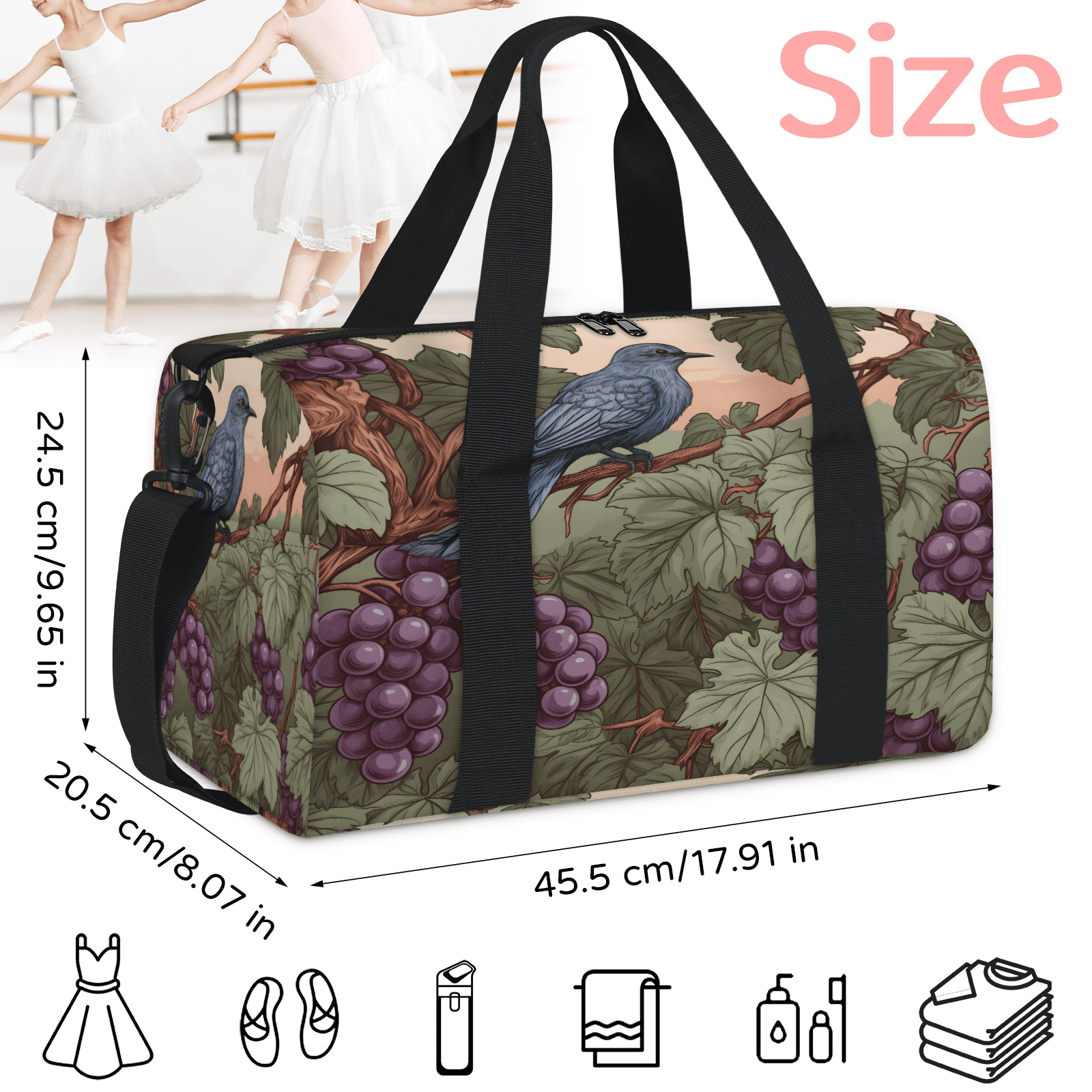 Herdesigns Vintage Bird Travel Duffle Bag Sports Yoga Weekender Overnight Carry on Workout Bags Lightweight Waterproof Gym Tote Bag for Women