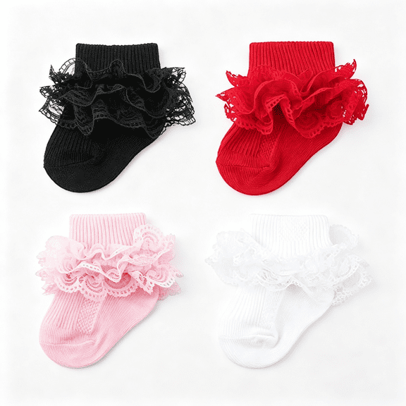 OQRKI Baby Girls Socks Eyelet Ruffle Frilly Lace Summer Thin Dress Socks for Newborn Infant Toddler Kids Frilly Lace Summer Thin Dress Socks Ruffle Socks for Girls