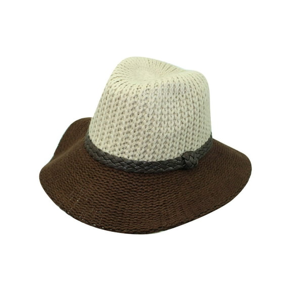 Two-Tone Beige & Brown Knit Fedora Hat