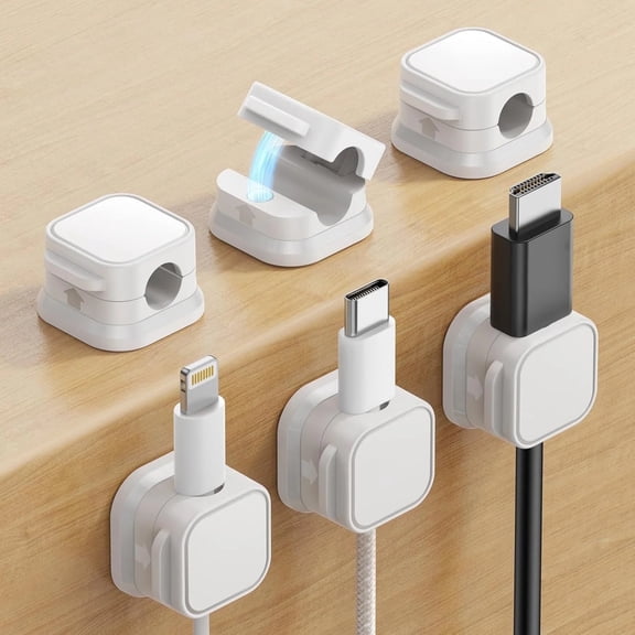 6 Pack Magnetic Cable Clips Self Adhesive Cord Holder, Flip Open Wire Organizer for Charging Cords Desk Nightstand Car, Black White 2 Colors Available