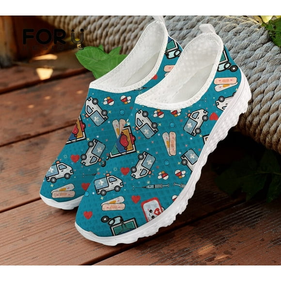 FORUDESIGNS Ladies Nursing Flats Shoes Casual Sneakers Summer Women's Nurse Pattern Air Mesh Female Beach Loafers Shoes Woman