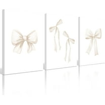 Preppy Bow Wall Art Decor Set of 3 Beige Coquette Wall Art Aesthetic Canvas Posters Trendy Girly Wall Decor Beige Bow Prints Preppy Pictures for Living Room College Apartment 12x16 Inch Und