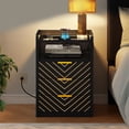 thumbnail image 6 of LED Nightstand with Wireless Charging Station & USB Ports, Black End Side Table with Glass Desktop, 6 of 6