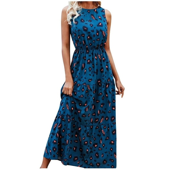 Drses Sleeveless Dress for Women Summer Ladies Summer Casual Printed Sleeveless Round Neck Dress Sundress for Women 2024
