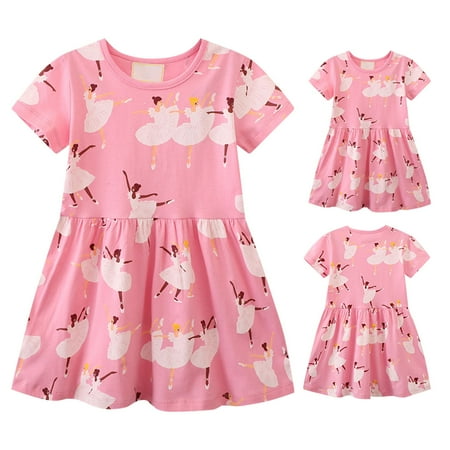 

PEASKJP Formal Dresses Girls Toddler Kids Boho Ruffled A-Line Swing Short Sleeve A-Line Tulle Casual Dress Knee-Length Casual Dresses for Girls Pink 3 Years