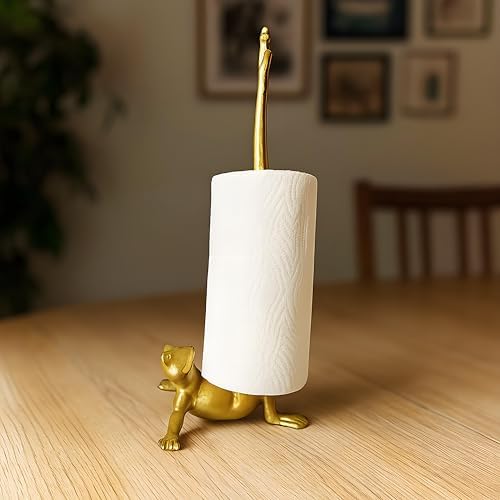 TAVENE Frog Paper Towel Holder 16.5'' Cast Iron Paper Towel Holder Funny Toilet Paper Holder for The Floor or Counter in The Kitchen or Bathroom Bronze Rustic,Frog Gold,Frog