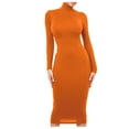 thumbnail image 2 of LYXSSBYX Long Sleeve Dresses Hot Sale Clearance Women Fashion Slim High Neck Long Dress Long Sleeve Pure Color Dress, 2 of 8